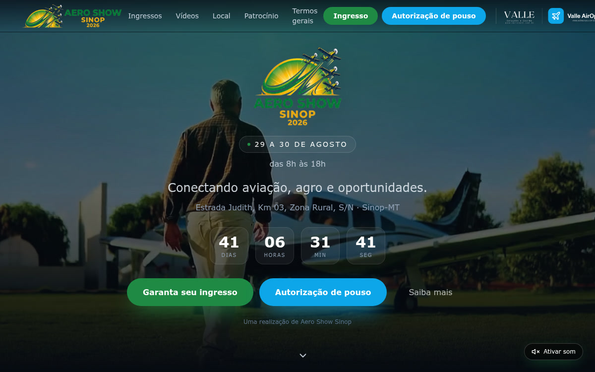 Landing do Aero Show Sinop 2026