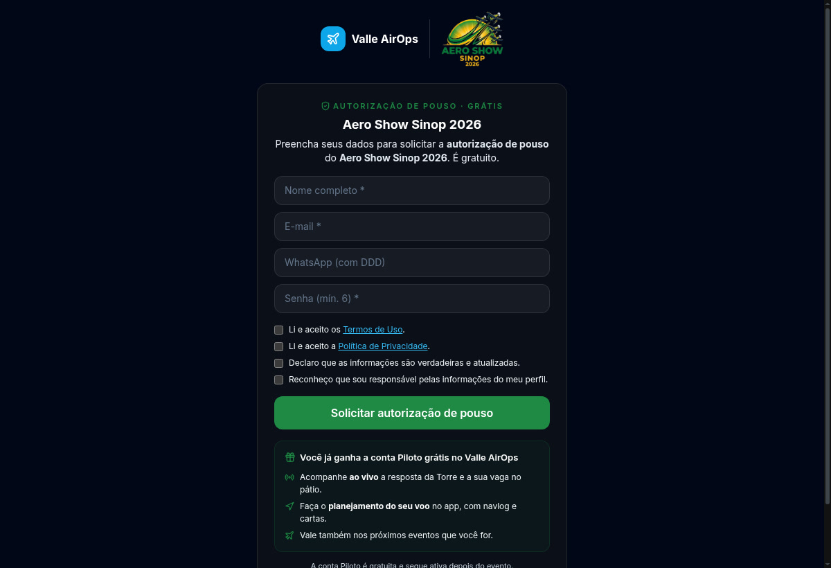 Entrada e informação de pouso do piloto